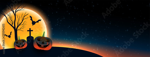 spooky halloween scary night scene banner design