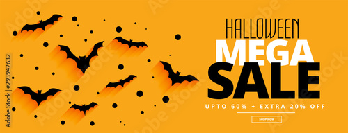 flat style halloween mega sale yellow banner