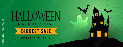 halloween festival sale banner with scary house