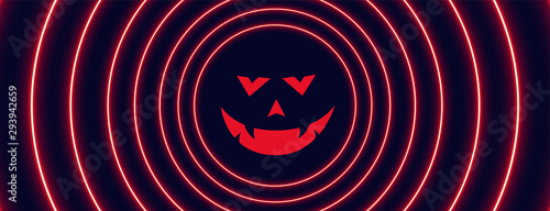 neon style halloween banner with ghost face