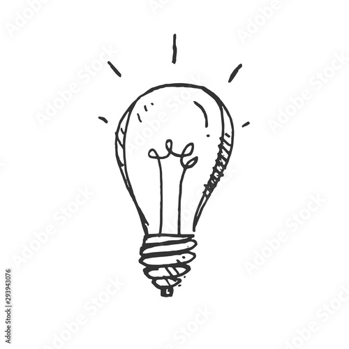 hand drawn Idea Light bulb icon black. on white background. vector Illustrator. symbol. web