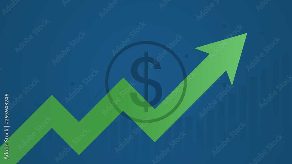 Abstract financial chart with dollar sign and green up down arrow on ...
