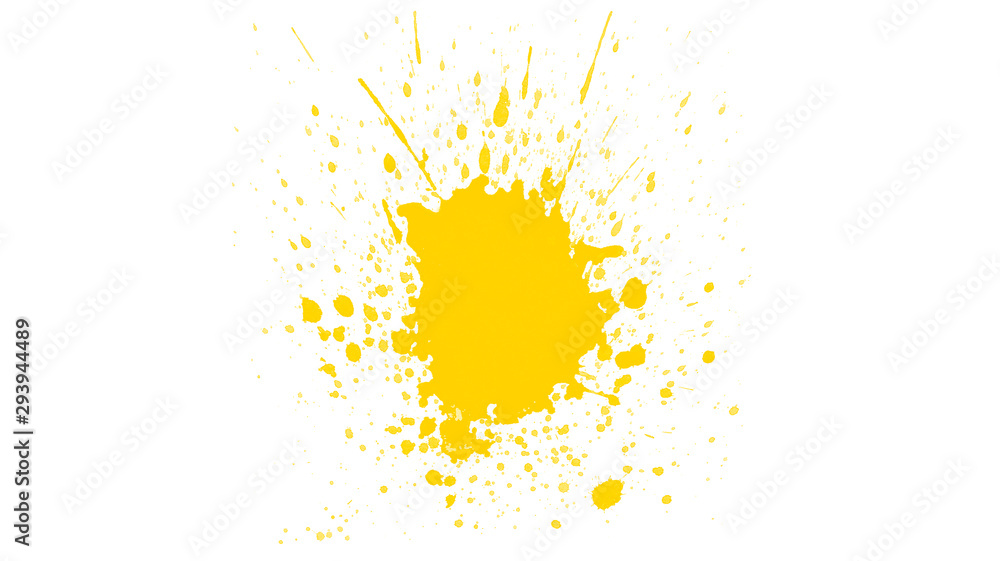 Abstract yellow paint splash isolated on white background 素材庫插圖 Adobe Stock