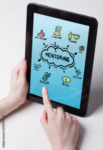 Coaching and Mentoring Concept. Chart with keywords and icons .The concept of business, technology, the Internet and the network.