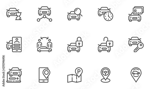 Vászonkép Car sharing vector line icons set