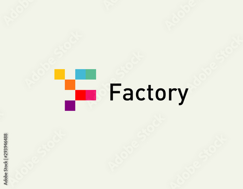 Bright multicolored logo geometric shape letter F for company