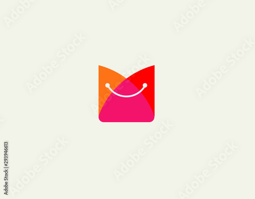 Bright logo silhouette of a bag or pocket with a handle for shopping for a company or website