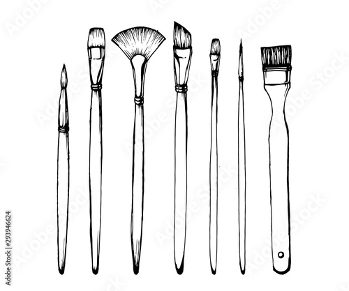 Sketch Collection. Paintbrush drawings. Black and white with line art on white backgrounds. Hand Drawn Illustrations. Vector.
