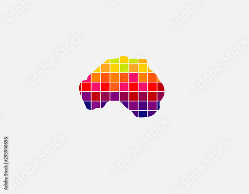 Creative bright multicolored logo mainland Australia icon in pixels for the company