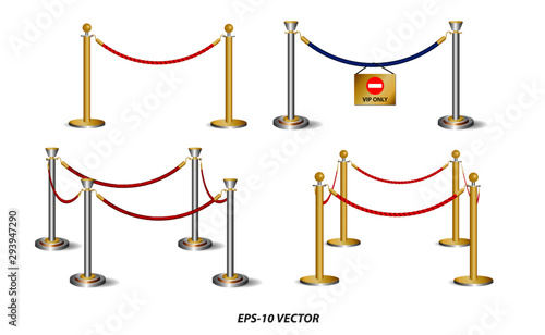 set of golden barricade or stand barrier rope isolated. easy to modify