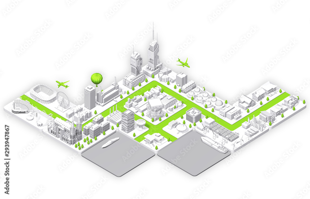 Future isometric city_5with 3d rendering