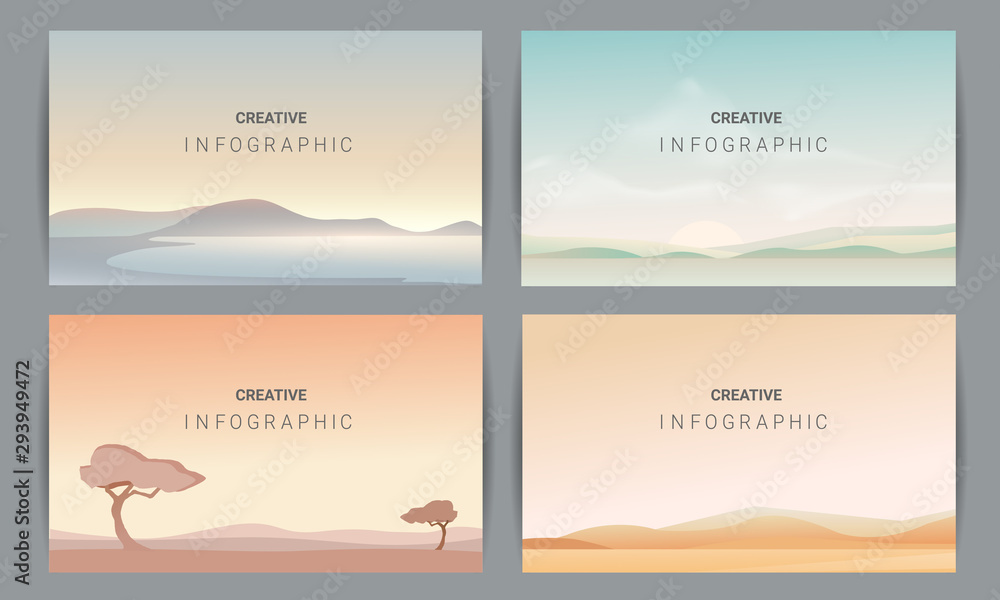 Abstract landscape set, Vector banners set with polygonal landscape illustration, Minimalist style