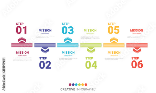 Infographic template with numbers six option can be used for workflow layout, diagram, number step up options.