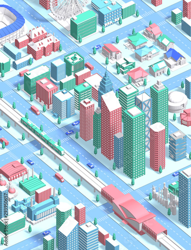 isometric city new with 3d rendering