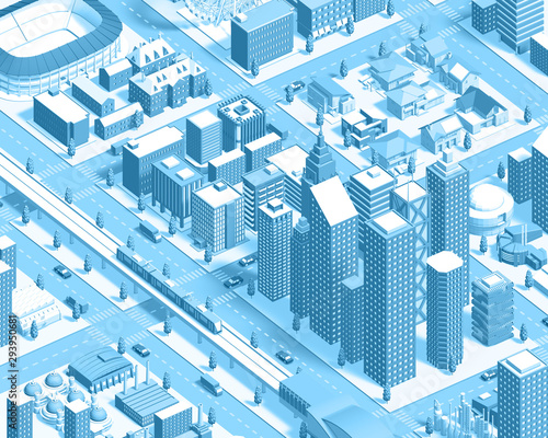 isometric city new2 lightblue with 3d rendering photo