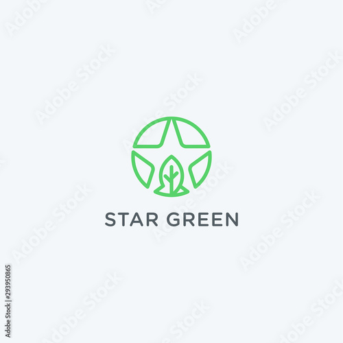 Star with green leaf symbol vector logo design icon