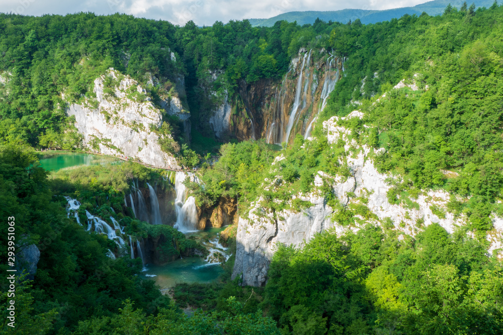 Scenic view of the Veliki Slap, the Great Waterfall, at the Plitvice Lakes National Park in Croatia
