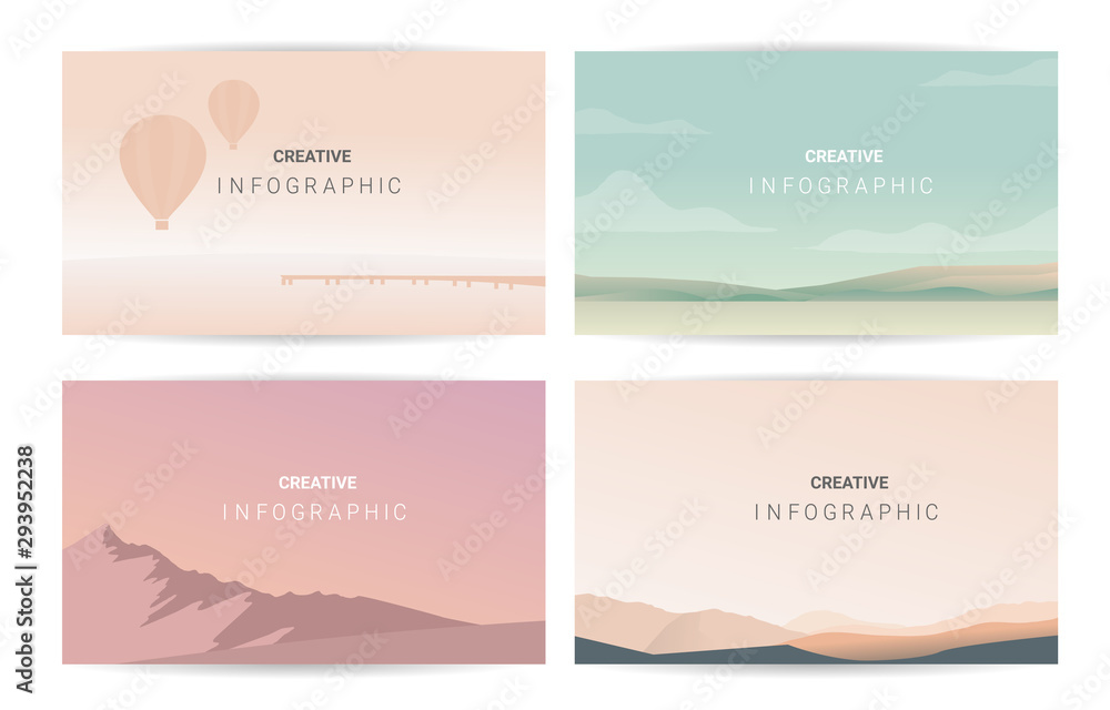 Abstract landscape set, Vector banners set with polygonal landscape illustration, Minimalist style