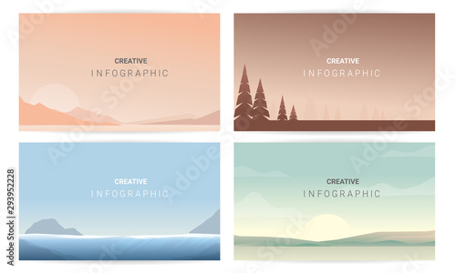landscape illustration set, Vector banners set with polygonal landscape illustration, Minimalist style.