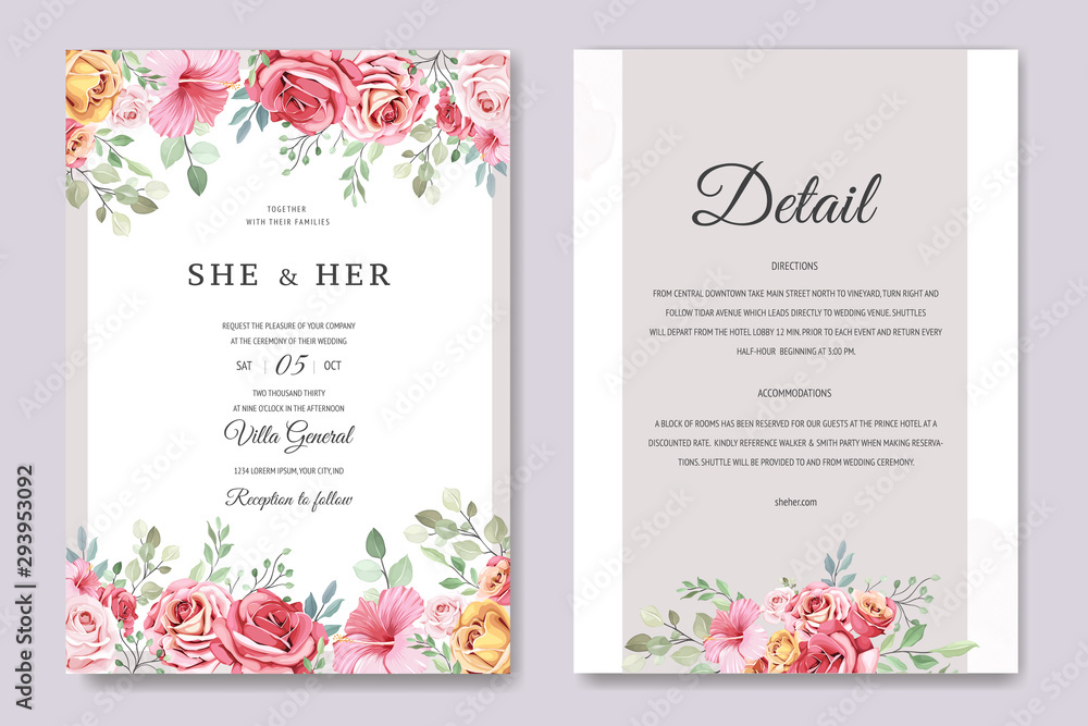 wedding invitation card in elegant roses template - obrazy, fototapety, plakaty 