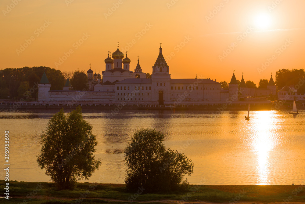 View of the old Ipatiev Monastery in September sunset. Kostroma, Golden Ring of Russia