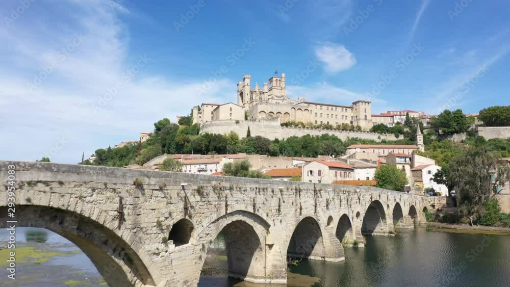Aerial view of Beziers city with Saint-Nazaire Cathedral un old bridge Aerial view of Beziers city with Saint-Nazaire Cathedral un old bridge