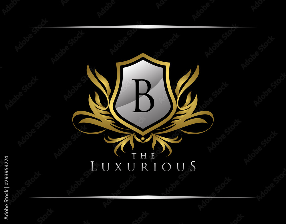 Classy Shield Logo with B Letter in Royal Badge Vector Logo Template Used for hotel, restaurant, boutique, jewellery invitation, business card etc