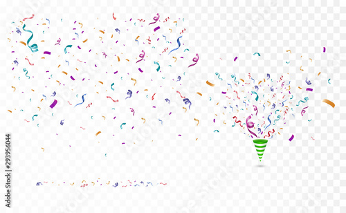 Lots of colorful tiny confetti and ribbons on transparent background. Festive event and party. Multicolor background.Colorful bright confetti isolated on transparent background.