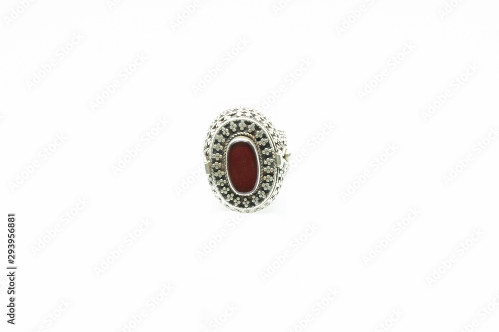 Antique silver ring on white background Antique silver ring on white background