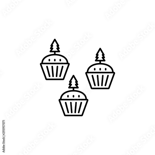 cake, tree, figurines, Christmas line icon on white background