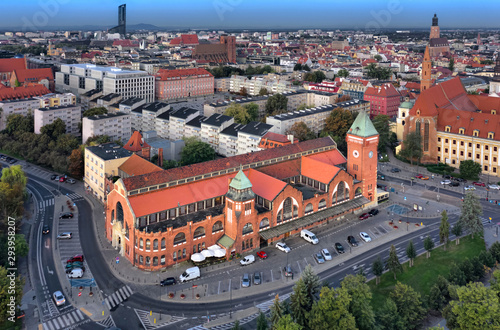 Aerial view of historic Wroclaw Market Hall (Hala Targowa) designed by Richard Pluddemann and built between 1906-08 photo