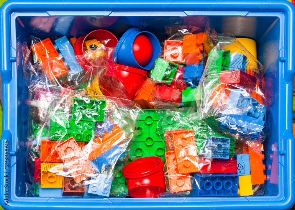 Tambov, Russian Federation - August 21, 2011 New Lego Duplo Education set  with blocks, bricks and toys in blue box. Top view. Studio shot. Stock  Photo | Adobe Stock