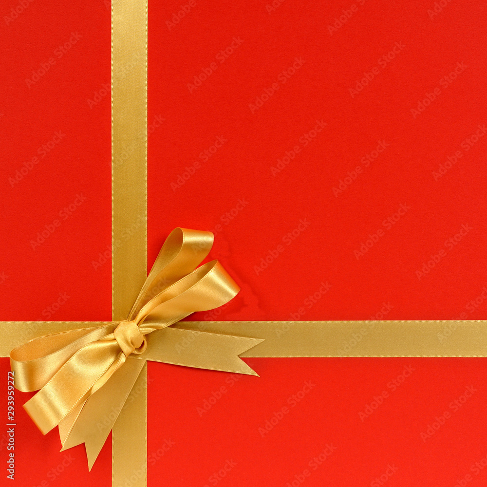 Gold Bow, Burgundy Ribbon on a White Background Stock Photo - Image of  package, decoration: 188336190