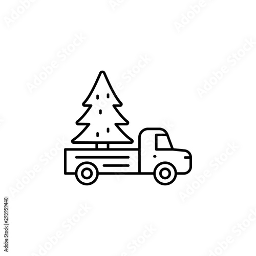 car, tree, Christmas, cut line icon on white background