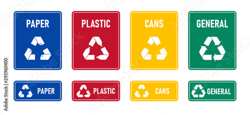 Recycling sings with waste products labels