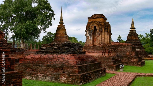 Wat Mahathat ancient in Sukhothai Historical Park is the UNESCO world heritage  Thailand
