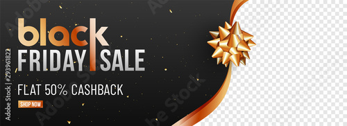 Black Friday Sale website header or banner design with 50% discount offer and space for your product image.