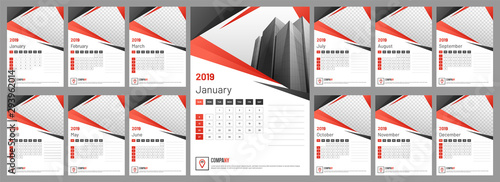 Yearly calendar or organizer design for 2019 with space for your image.