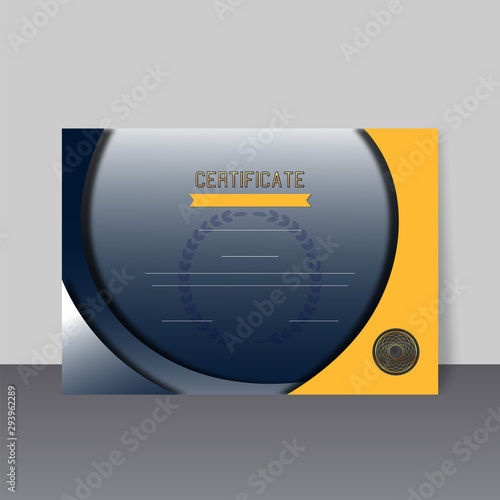 Blank certificate or diploma award in grey and yellow color.