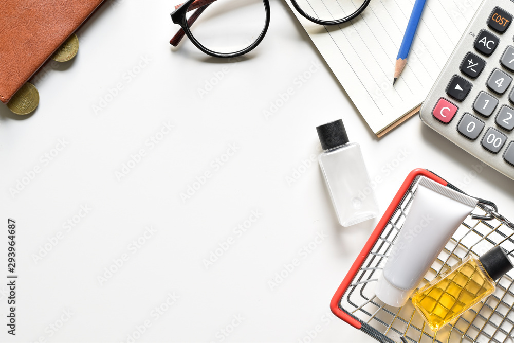 Top view working desk for daily expenses with copy space.