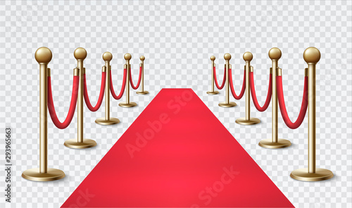 Red carpet with a golden barrier for VIP events and celebrations.