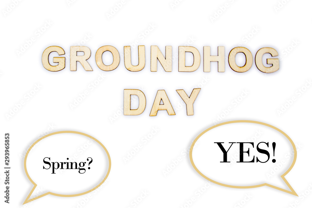Groundhog day concept with speech bubbles 'Spring' and 'YES' means Spring season is coming