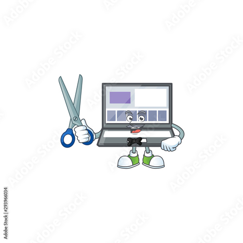 Barber laptop with a cartoon character style