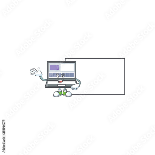 With board laptop with a cartoon character style