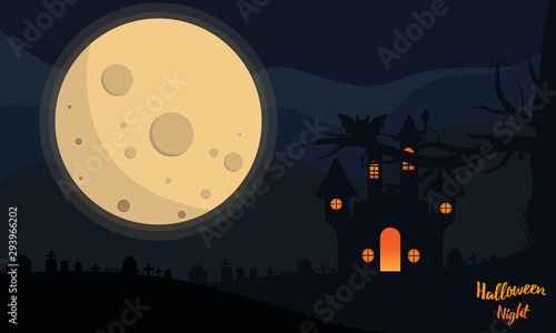 Halloween background vector design on night sky and supermoon.