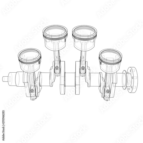 Engine pistons outline. Vector rendering of 3d