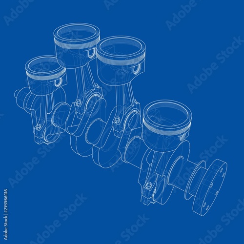 Engine pistons outline. Vector rendering of 3d