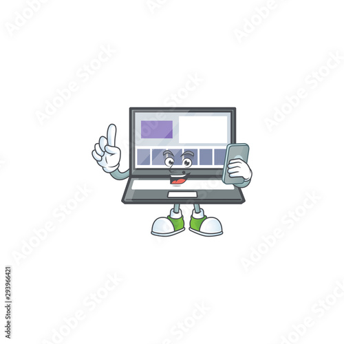 With phone laptop with a cartoon character style
