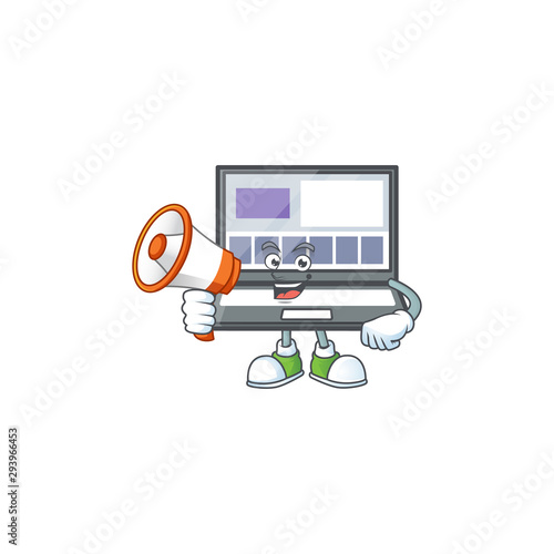 With megaphone laptop with a cartoon character style