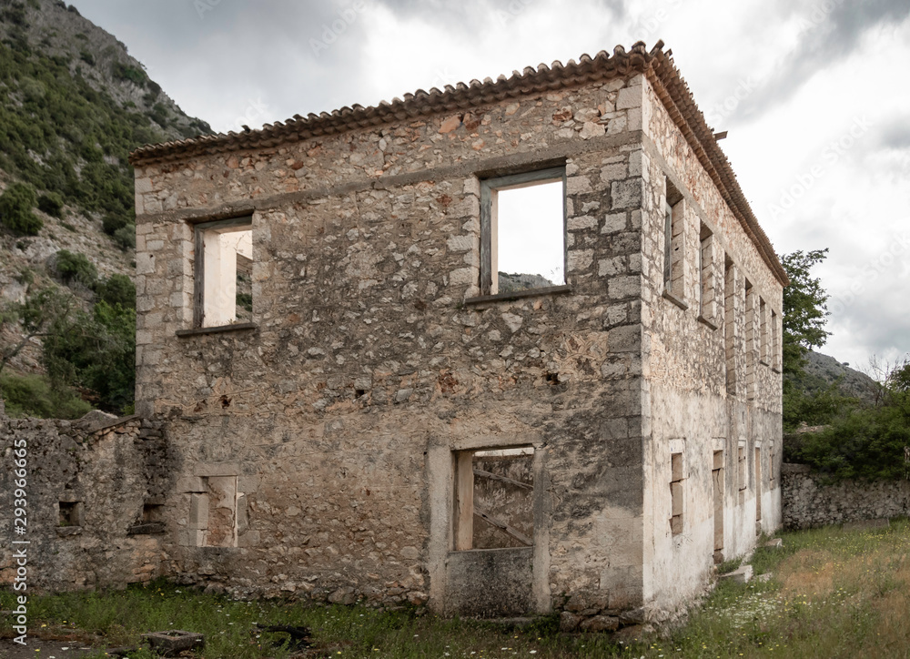 abandoned and ruined house after earthquake in Palia Plagia, Greece